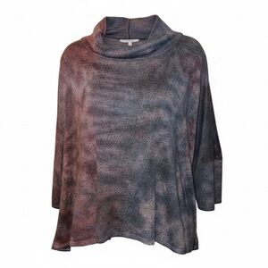Gyft Gray, Brown Split Tie Dye Quarter Sleeve Flowy Cowl Neck Sweater Size S